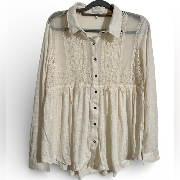 Maurices Tops - Maurices Cream Lace Button-Down Shirt with lace details